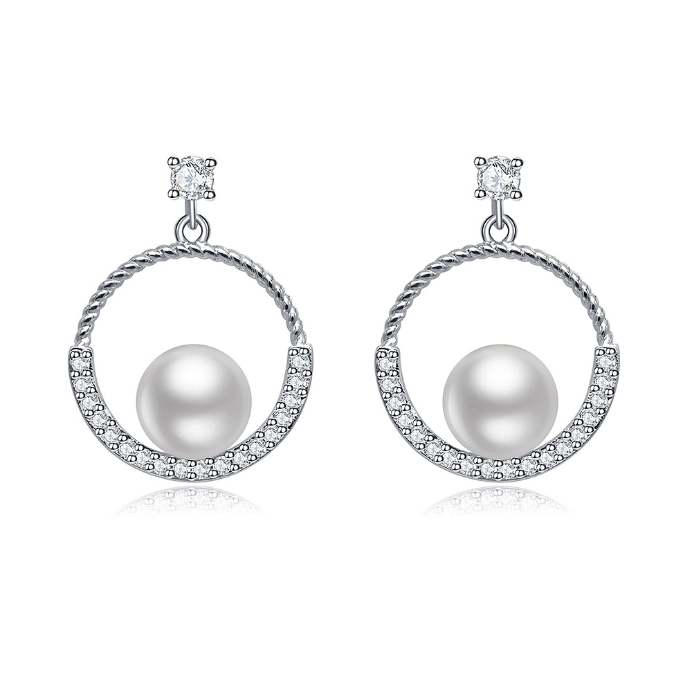 Halo Pearl CZ Drop Earrings